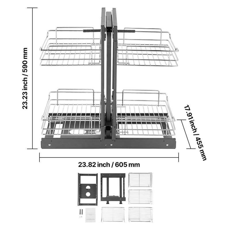 Panier d'armoire de cuisine à 2 niveaux et 4 tablettes