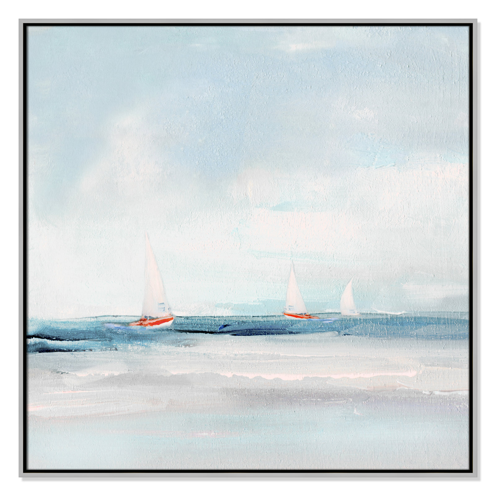 Caribbean Sail by Sally Swatland - Floater Frame Print on Canvas, 37.5" H x 37.5" W x 2" D, Silver