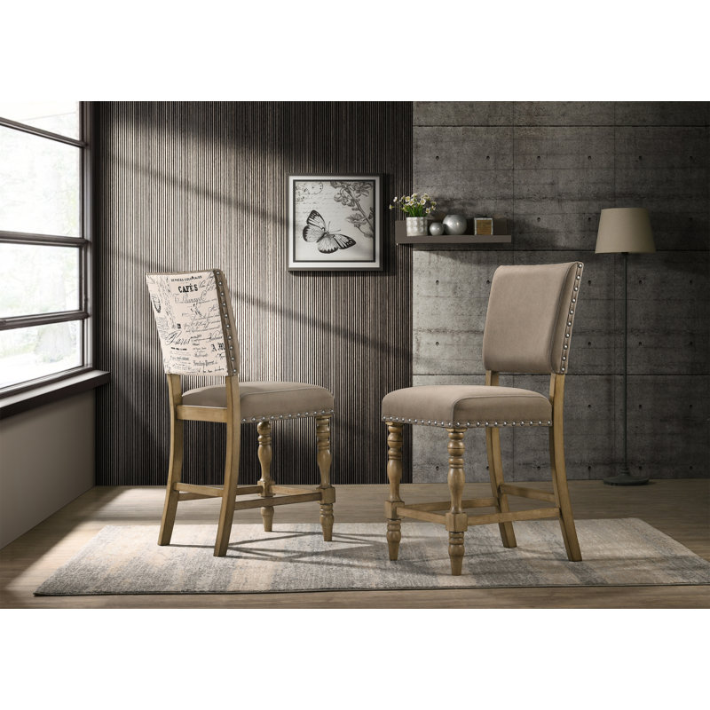 Ensemble de 2 chaises à hauteur de comptoir, impression de script, rustique moderne