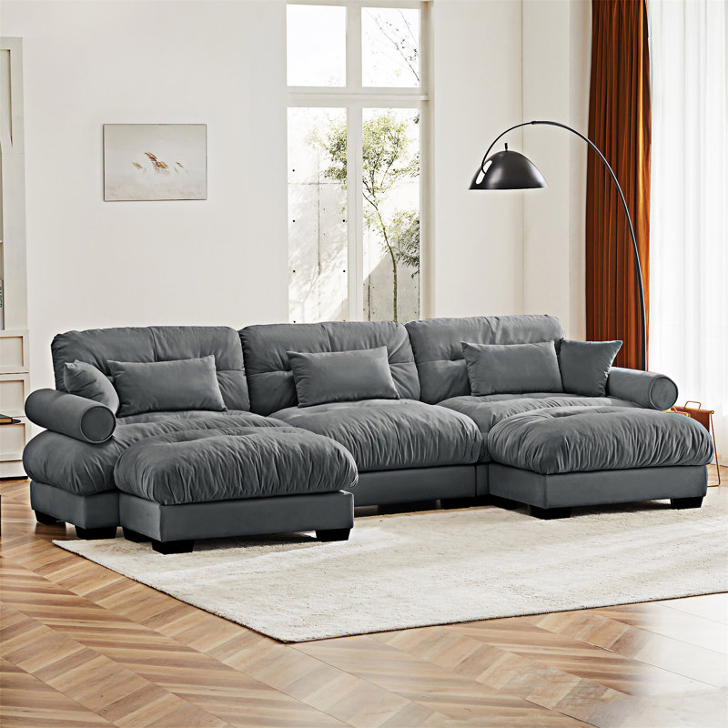 Modular Sectional Sofa Couch With Convertible Ottomans, Gray