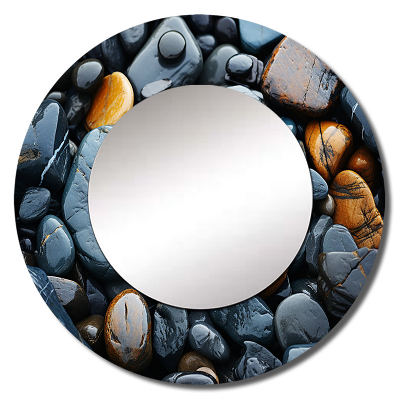 Rocky Beach Patterns II - décor de miroir mural de plage unique, grand miroir rond côtier, impression d'art en métal