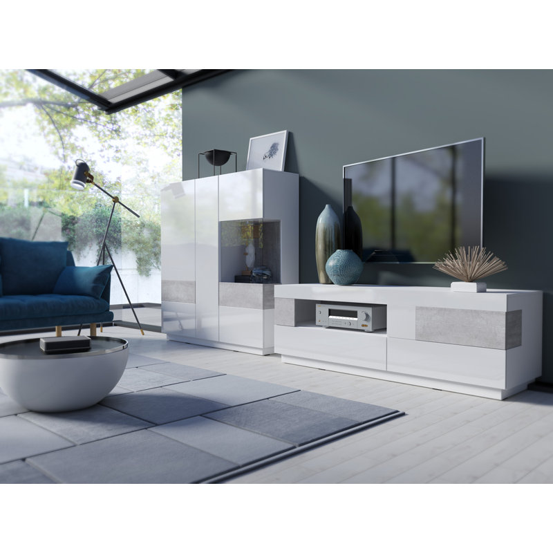 Holst Unfinished TV Stand for TVs up to 70", White Gloss / Colorado Beton