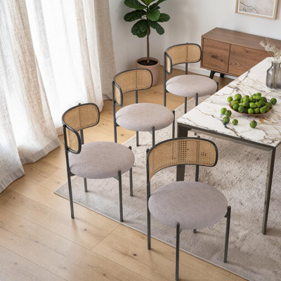 Chaises de salle à manger rembourrées, dossier en rotin, chaises de cuisine décoratives avec pieds en métal