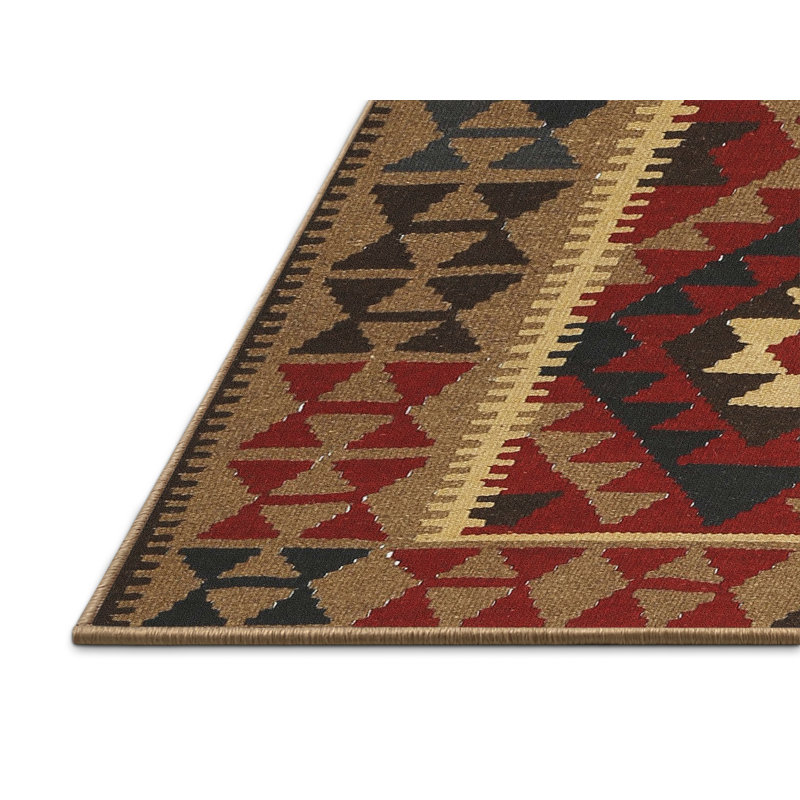 Tapis de zone rouge/brun/crème contemporaine, Rectangle 5 pi x 7 pi