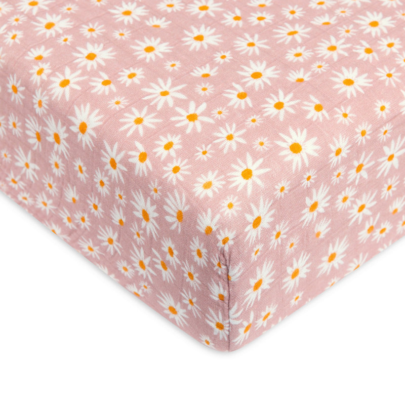 Daisy Muslin Crib Sheet in GOTS Certified Organic Cotton
