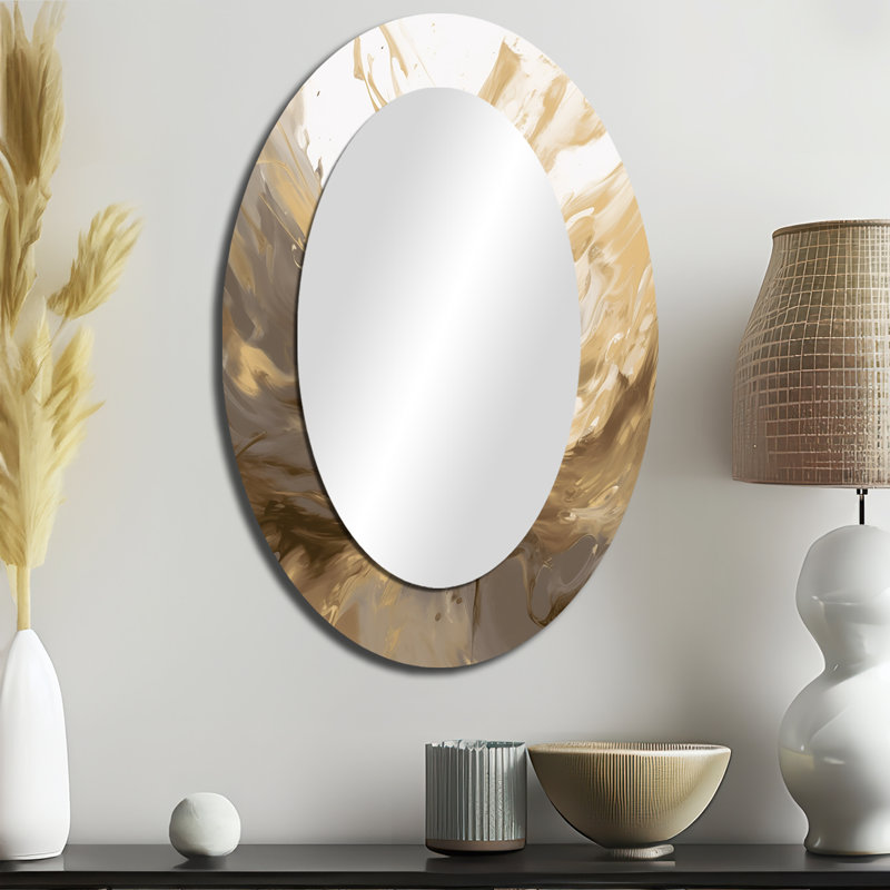 Blanc et or Aqua Symphony - Miroir mural moderne ovale, 36 po x 24 po