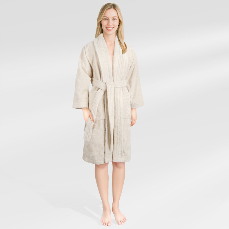 100% Cotton Turkish Bathrobes, Soft Absorbent Lightweight Unisex Couple Robes, XS, Beige