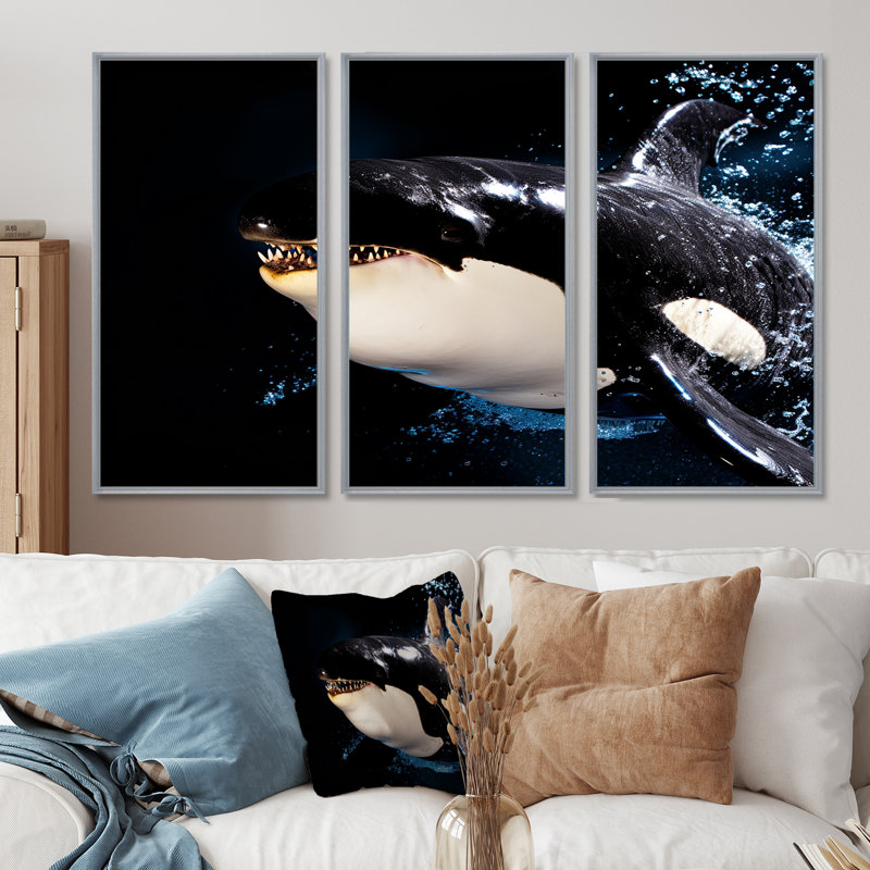 Ensemble de salon art mural souriant avec des animaux côtiers, Encadrement argenté, H 40 po x l 60 po x P 1 po