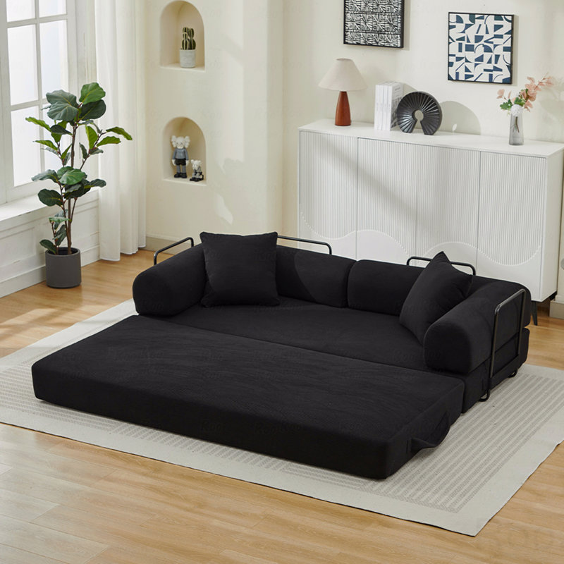 Canapé-lit pliant, canapé-lit convertible 78,5 po avec 2 coussins, Noir