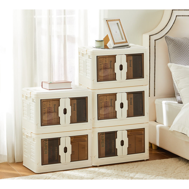 2-Piece Set Stackable Storage Bins, Collapsible Organizer Boxes Closet Containers With Lid, 35.4" H x 19.8" W x 11.8" D