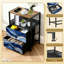 Table de chevet 2 tiroirs en tissu avec station de charge Rayures décoratives bleues et blanches