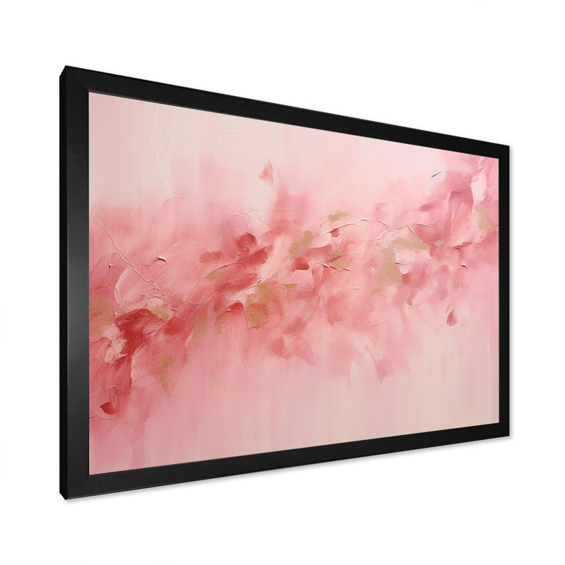 Art mural abstrait doré et rose rivière II - Fuschia, Cadre simple noir, H 24 po x l 32 po x P 1 po