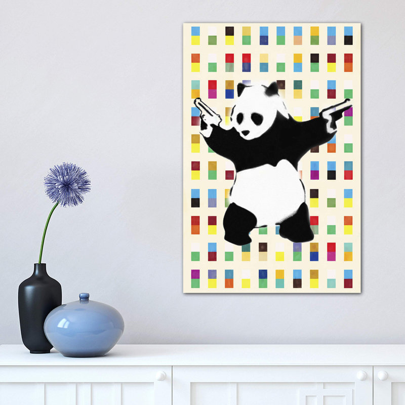 Panda with Guns Bright Dots - Painting Print on Canvas, 20.32 cm H x 30.48 cm W, No Frame