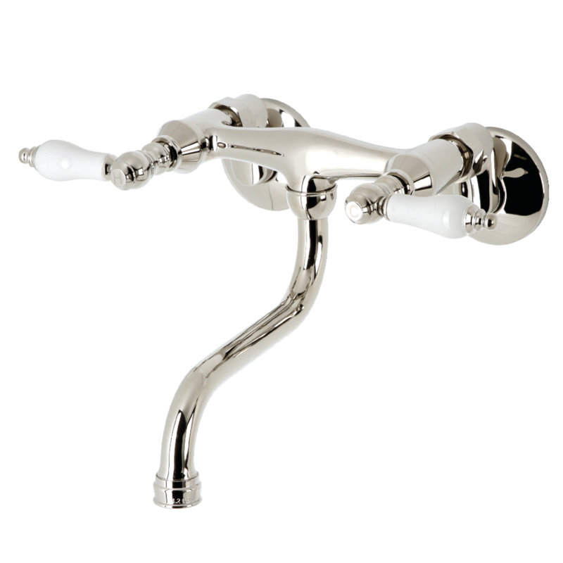 Kingston Brass Kingston Two-Handle 2-Hole Wall Mount Bathroom Faucet, Polished Nickel, Lever Handle
