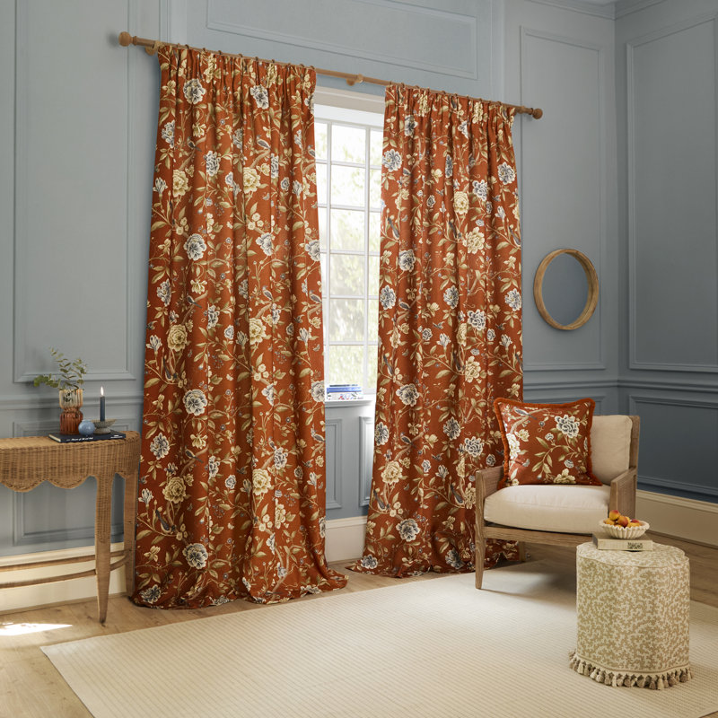 Porcelain Garden Room Darkening Curtain Panel Pair, Orange, 46.06cm Width x 137cm Drop