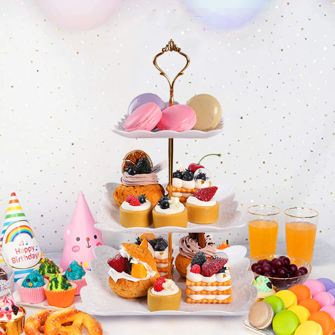 2Pcs 3 Tier Plastic Cake Display Stand Dessert Serving Tray Stand Square