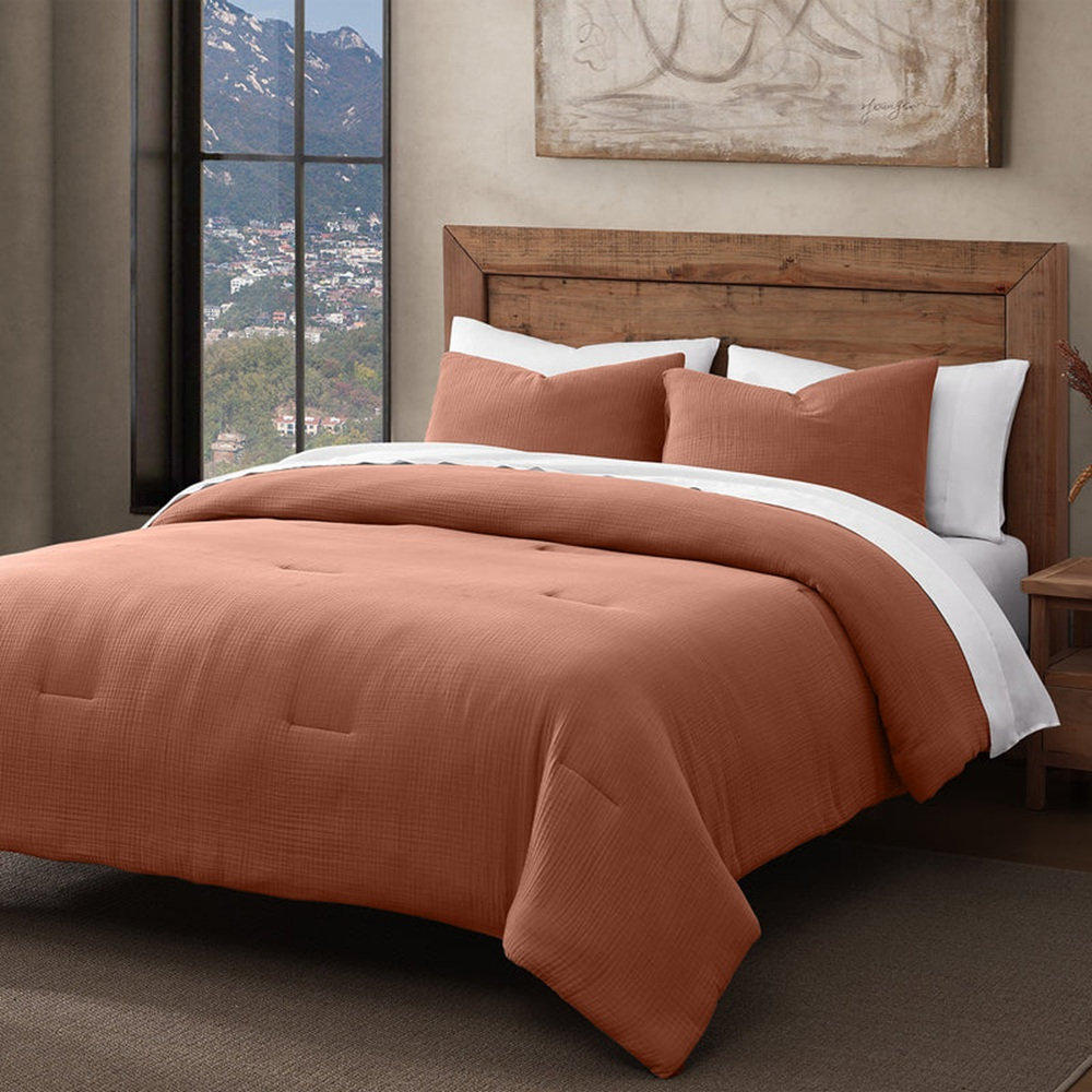Cotton Comforter Set, Queen Comforter + 2 Standard Shams, Storm Blue