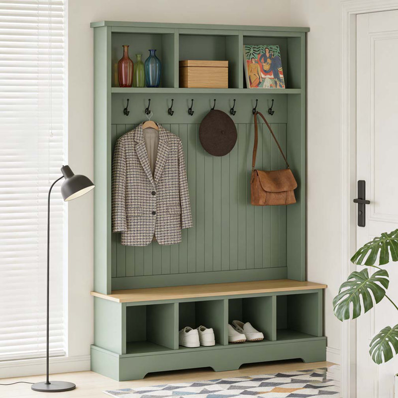 Hall Tree with 8 Hooks, Mint Green