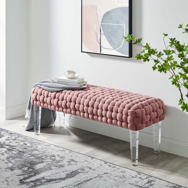Modway Prologue Woven Performance Velvet Ottoman, Dusty Rose 
