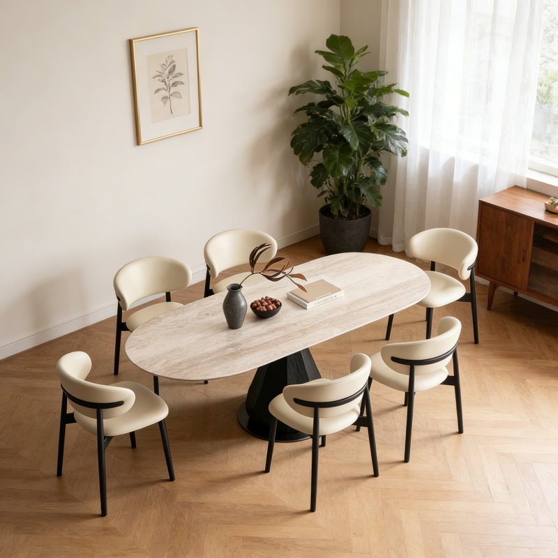 Stylish Slab Rock Oval Dining Table