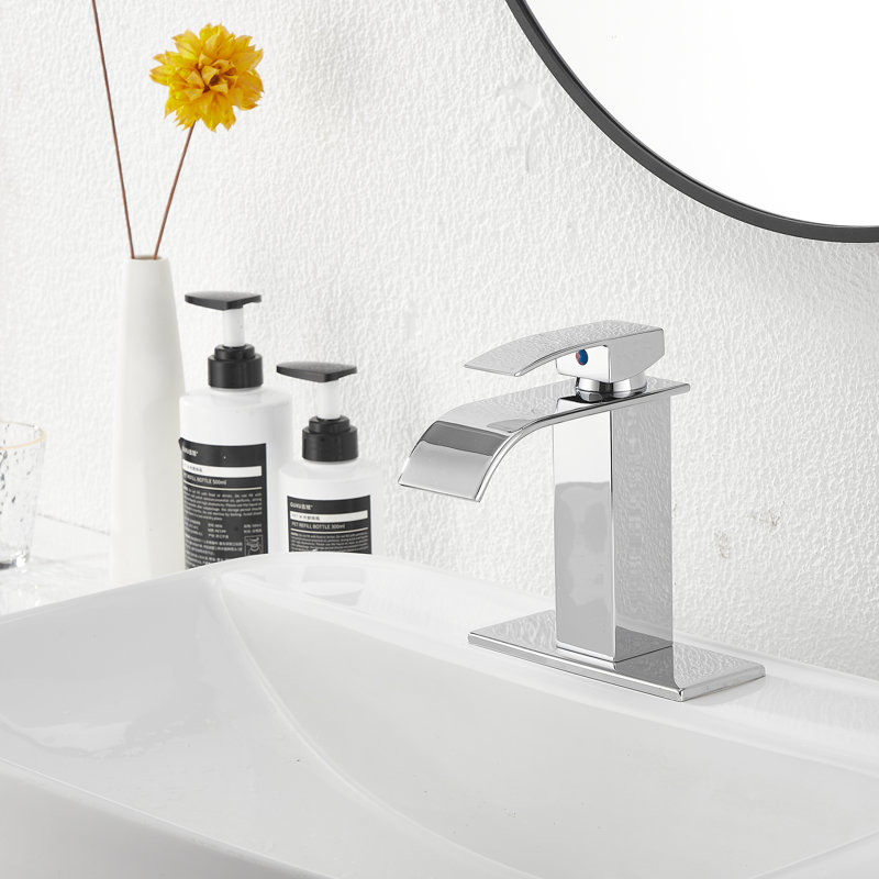 Robinet de salle de bain à un trou avec drain Waterfall, Chrome poli
