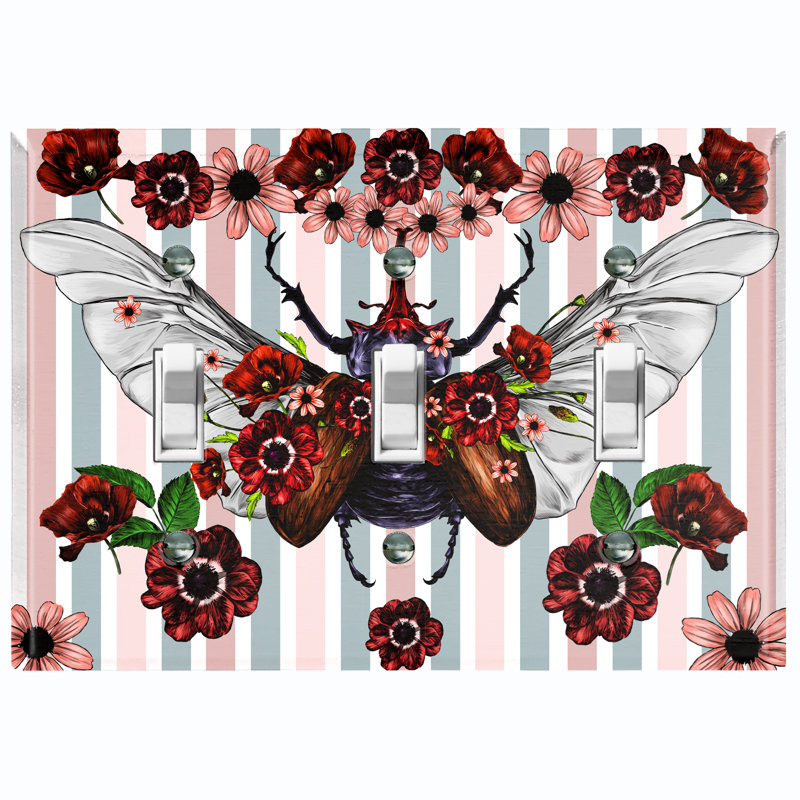 Patterned 3 - Gang Toggle Light Switch Standard Wall Plate, Red/Green