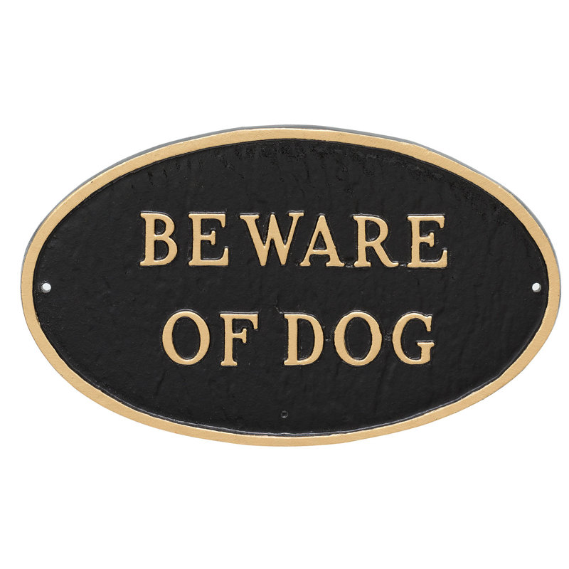 Large Oval Beware of Dog Statement Plaque Sign, Black/Gold