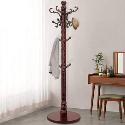 Portemanteau en bois, portemanteau en bois autoportant avec base ronde robuste, portemanteaux rétro