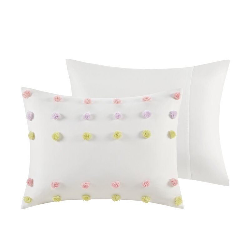 Twin White Pompom Clip Jacquard Duvet Cover Set