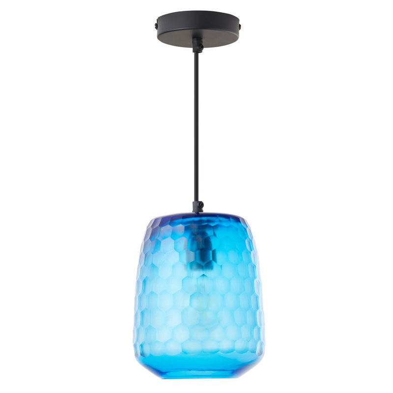 Luminaire suspendu en verre soufflé à la main l 7 po de style rétro Leah - Latitude Run®, Bleu