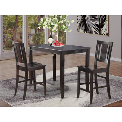 L'ensemble de 3 tables de salle à manger à hauteur de comptoir de cuisine comprend une table de salle à manger rectangulaire et 2 chaises en bois, 30 x 48 pouces, noir