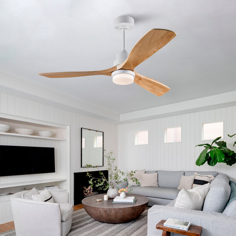 Ventilateur de plafond moderne avec moteur à courant continu réversible à télécommande à 3 pales à intensité variable 3 couleurs