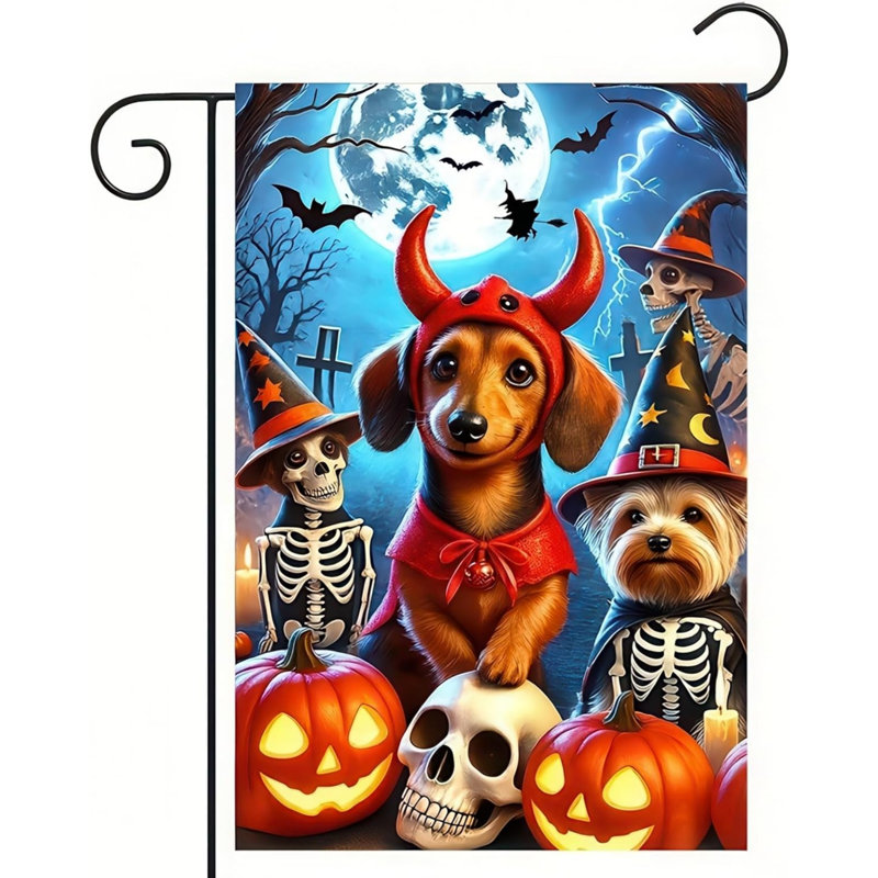 Drapeau de jardin d'Halloween Yorkshire Teckel 30 x 45 cm en polyester