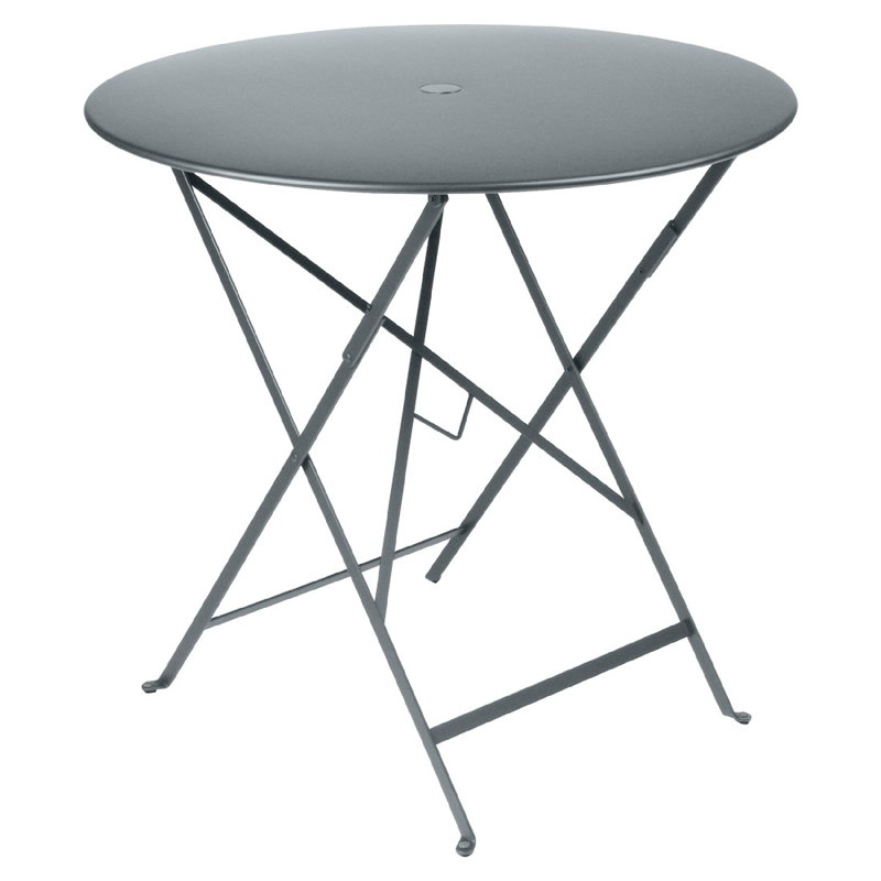 Bistro Round Metal Folding Outdoor Bistro Table With Umbrella Hole , in. W in. D, 29" H x 30.5" W x 30.5" L, Storm Gray