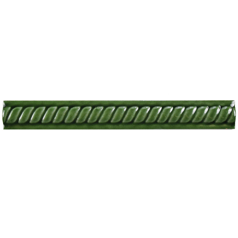 Trenza 1"x7-7/8" Glossy Ceramic Quarter Round Wall Tile Trim in Green