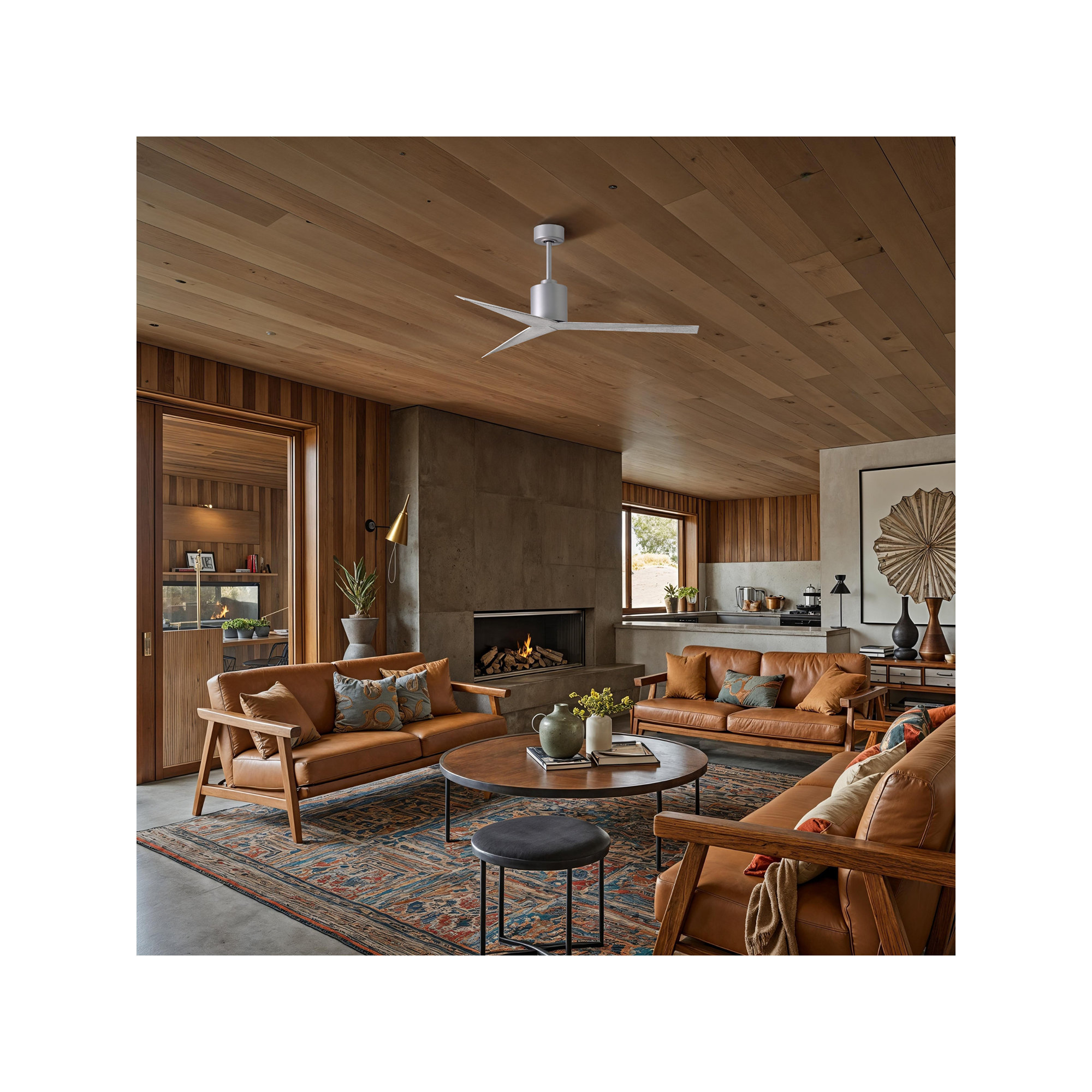 56'' 3 Blade Ceiling Fan, Barn Wood Tone, Brushed Nickel