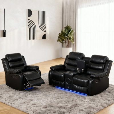 2-Piece Faux Leather Manual Reclining Living Room Set with a Manual Recliner & a Loveseat by Latitude Run