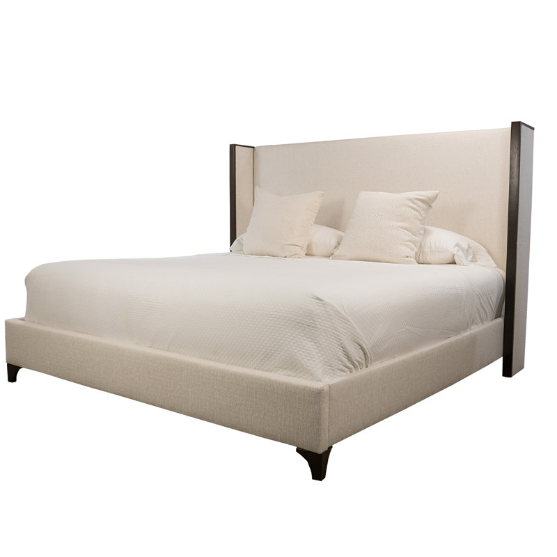 Megan Upholstered Wood Wing Plain, Off White, Queen