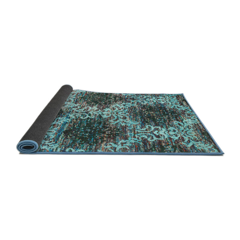 Tapis bleu/noir contemporain, Rond 6 pi