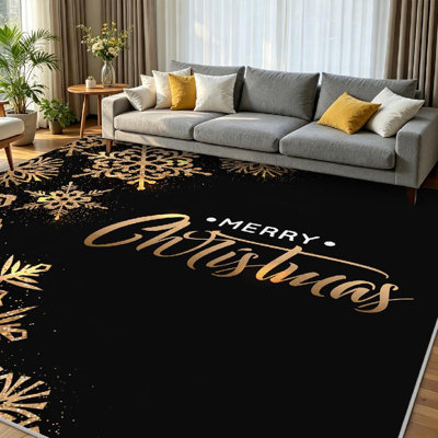Black Machine Washable,Christmas Indoor Area Rug