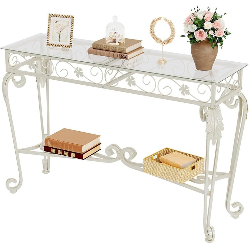 Glass Metal Entryway Console Table