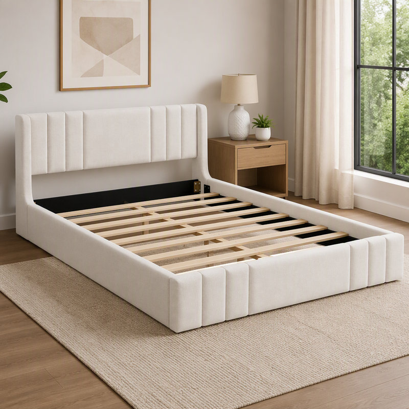 Structure de lit plateforme tapissier, Grand lit, Beige