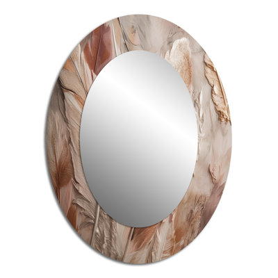 Gold Glamorous Feathers Of Boho Fantasy V - Glam Oval Wall Mirror