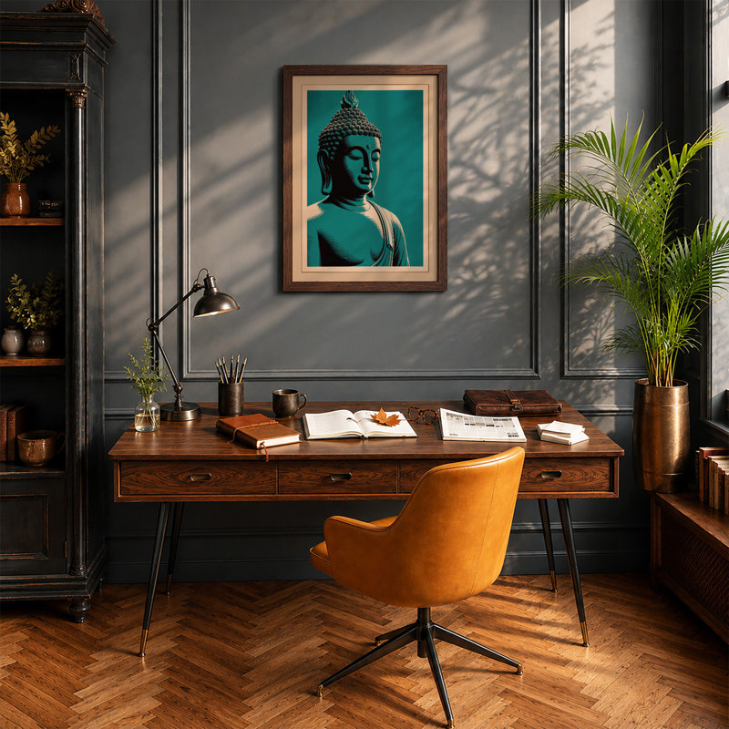 Buddha in Silhouette Modern Art Print, Walnut, A3 - 42.0 x 29.7 cm