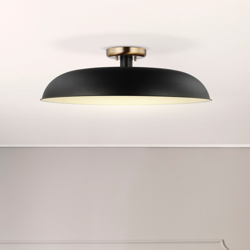 Plafonnier semi-encastré 1 lumière Bethany, Laiton bruni, Noir mat, H 7,63 po x l 24 po x P 24 po