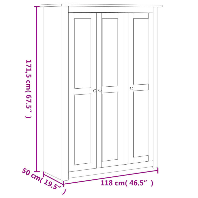 Rocco 3 Door Solid Wood Wardrobe, Grey