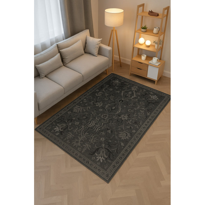 Tapis gris tissé traditionnel Mosso, 4'11" x 7'7"