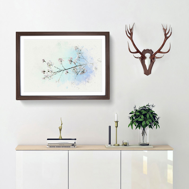 Pink Cherry Blossom Tree in Sunlight in Abstract - Framed Print, 50cm H x 76cm W x 2cm D, Walnut