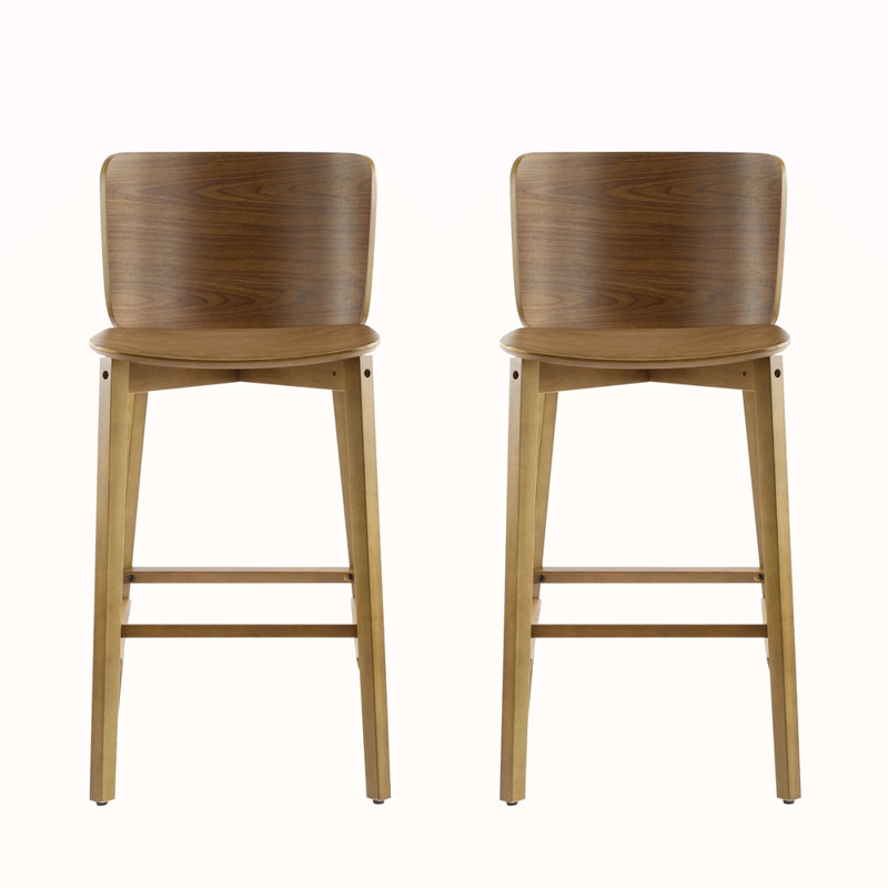 Tabouret de bar d'intérieur en bois, finition noyer, ensemble de 2