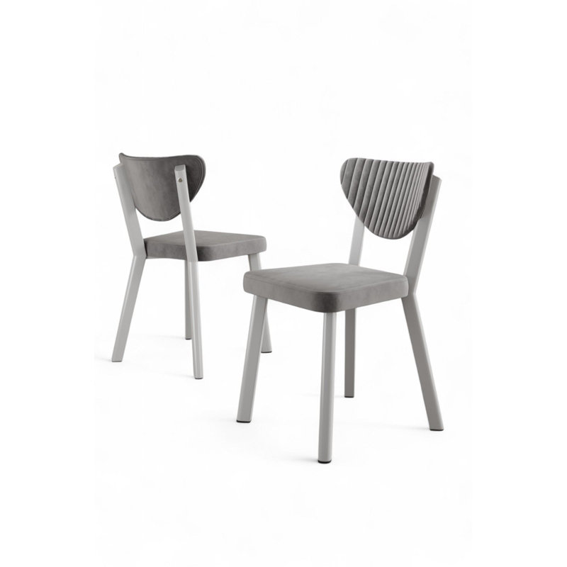Modern 4-Piece Chair Set, Grey & White, 17.7 x 33.9 x 18.1 inches | 100% Metal Frame, Plywood Back, Babyface Fabric | Comfortable 22 DNS Foam Back & 28 DNS Foam Seat | Stylish Addition to Any Dining Room or Office